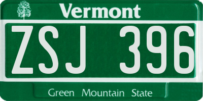 VT license plate ZSJ396