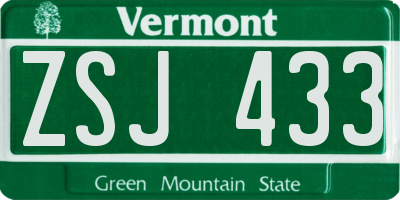 VT license plate ZSJ433