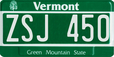 VT license plate ZSJ450
