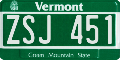 VT license plate ZSJ451