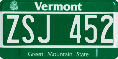 VT license plate ZSJ452