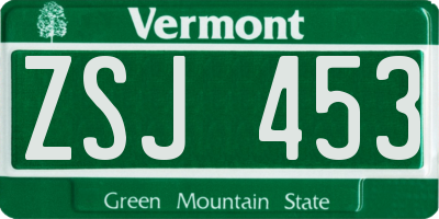 VT license plate ZSJ453
