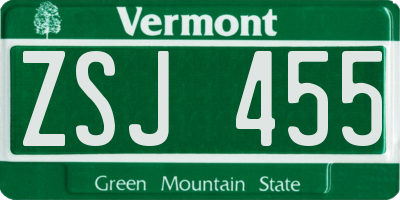 VT license plate ZSJ455