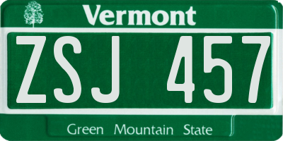 VT license plate ZSJ457