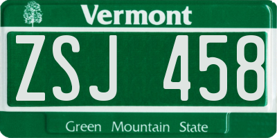 VT license plate ZSJ458