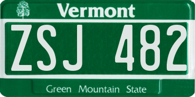 VT license plate ZSJ482