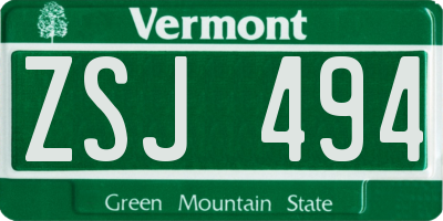 VT license plate ZSJ494