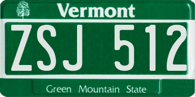VT license plate ZSJ512