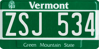VT license plate ZSJ534