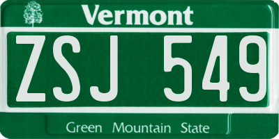 VT license plate ZSJ549