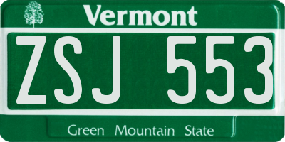 VT license plate ZSJ553