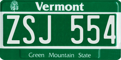 VT license plate ZSJ554