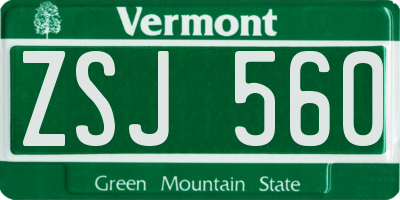 VT license plate ZSJ560