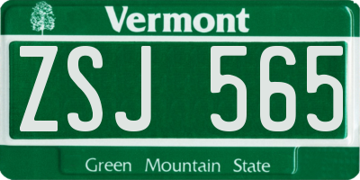 VT license plate ZSJ565
