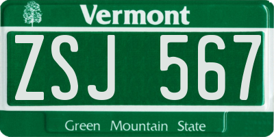 VT license plate ZSJ567