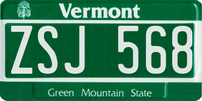VT license plate ZSJ568