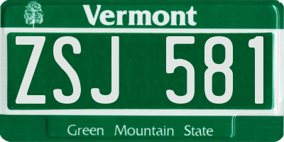 VT license plate ZSJ581