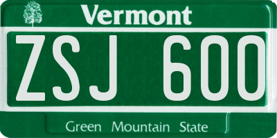 VT license plate ZSJ600