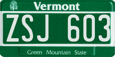 VT license plate ZSJ603