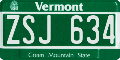 VT license plate ZSJ634