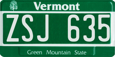 VT license plate ZSJ635