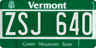 VT license plate ZSJ640