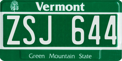 VT license plate ZSJ644