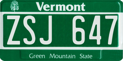 VT license plate ZSJ647