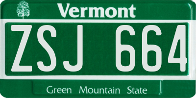 VT license plate ZSJ664