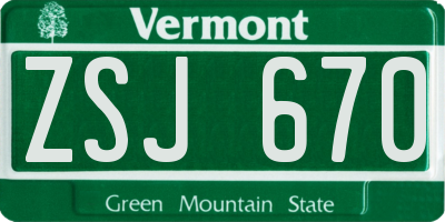 VT license plate ZSJ670
