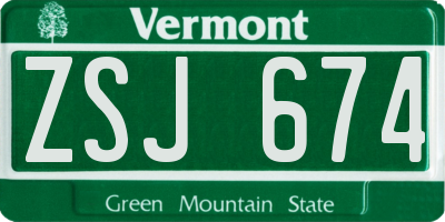 VT license plate ZSJ674