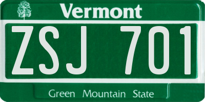 VT license plate ZSJ701