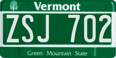 VT license plate ZSJ702
