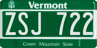 VT license plate ZSJ722