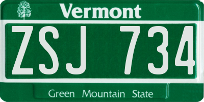 VT license plate ZSJ734