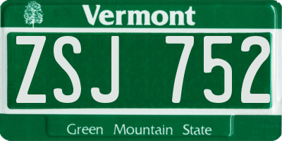 VT license plate ZSJ752