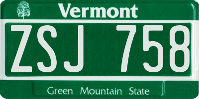 VT license plate ZSJ758