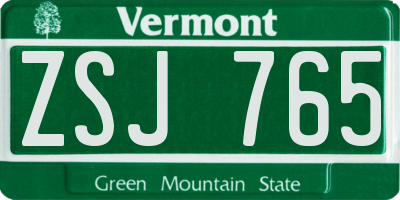 VT license plate ZSJ765