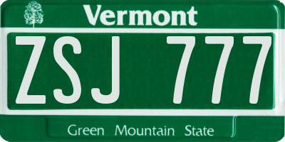 VT license plate ZSJ777