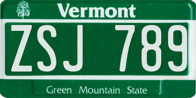 VT license plate ZSJ789