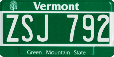 VT license plate ZSJ792