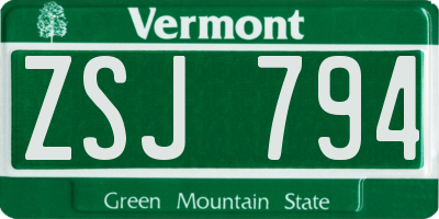 VT license plate ZSJ794