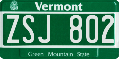 VT license plate ZSJ802