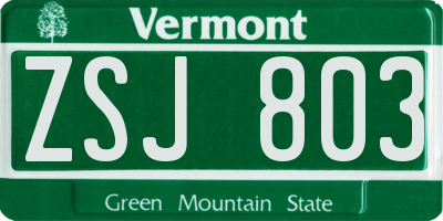 VT license plate ZSJ803