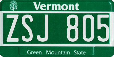 VT license plate ZSJ805