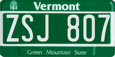 VT license plate ZSJ807