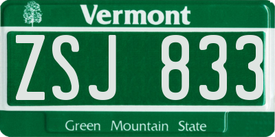 VT license plate ZSJ833