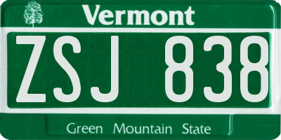 VT license plate ZSJ838