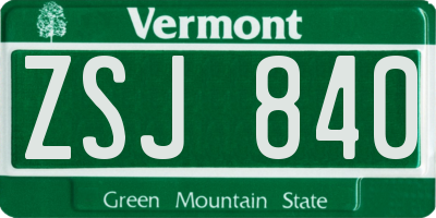 VT license plate ZSJ840