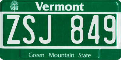 VT license plate ZSJ849